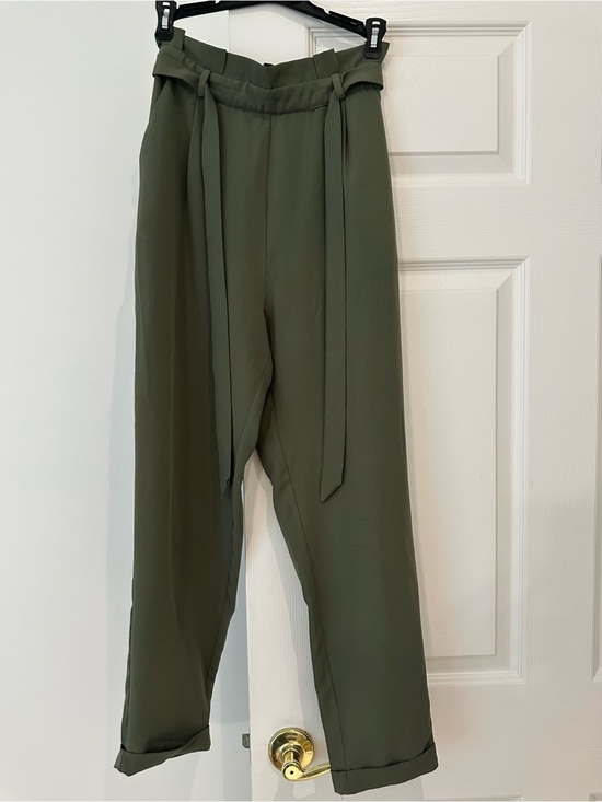 Pull&Bear Pants - Pull&Bear Olive Green High-Waist Paperbag Trousers